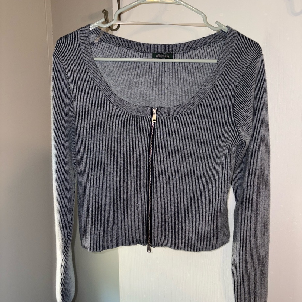 Wild Fable Charcoal Ribbed Zip-Up Top